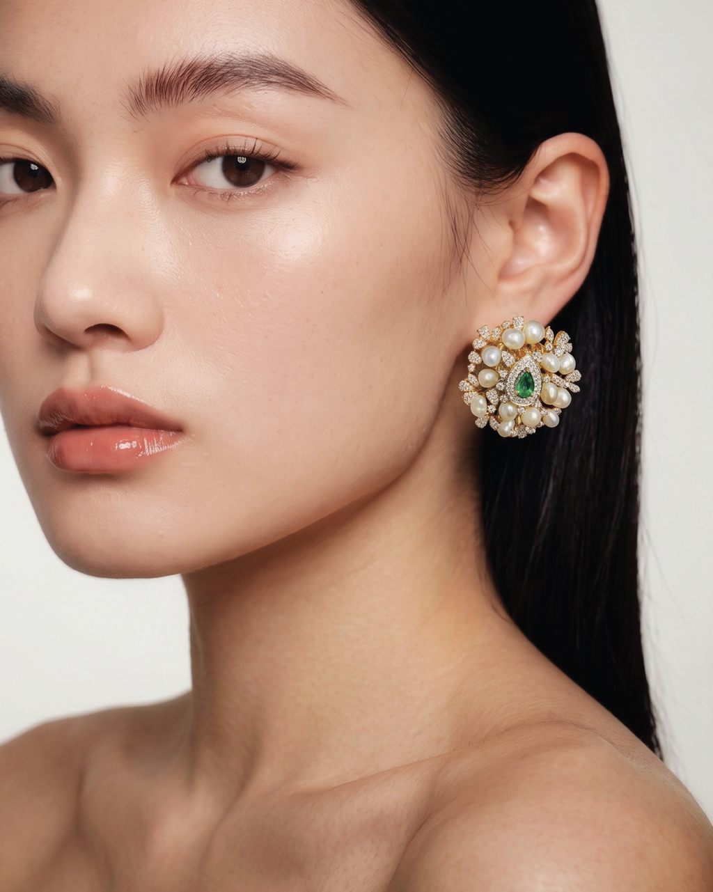 Emerald Pearl Bloom Earrings