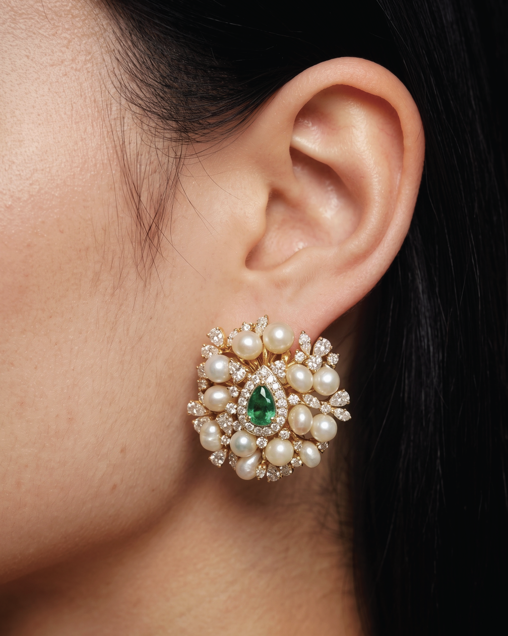 Emerald Pearl Bloom Earrings